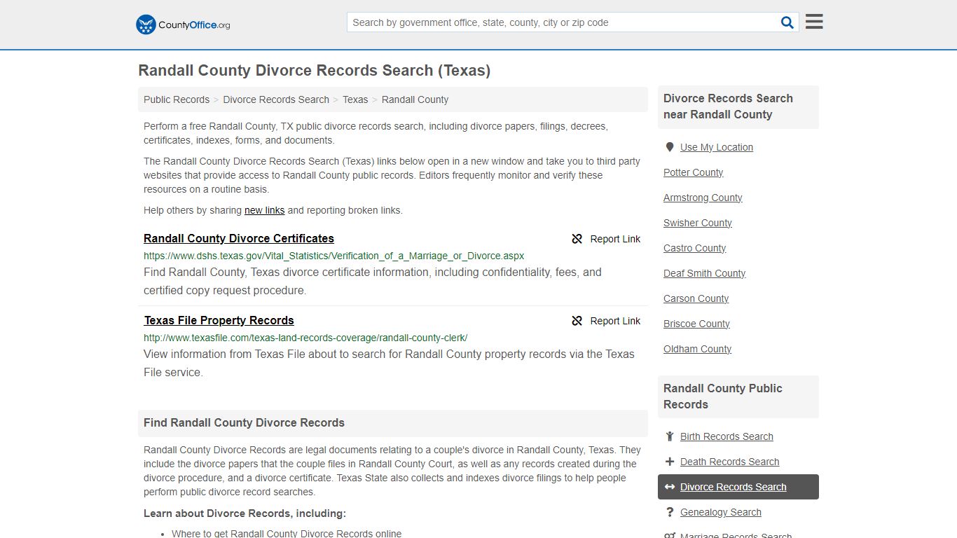 Divorce Records Search - Randall County, TX (Divorce Certificates ...