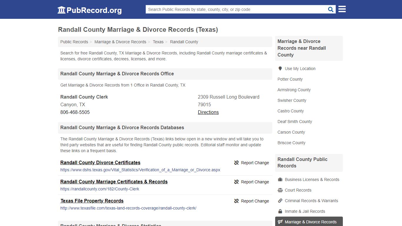 Randall County Marriage & Divorce Records (Texas)